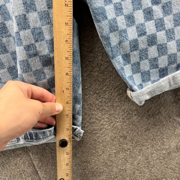 Levi’s 502 Shorts Men 40 Blue Checkered Denim Slim Fit Distressed Bermuda Jorts - Picture 4 of 9